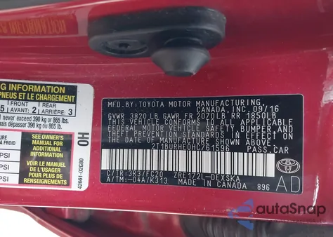 2017 Toyota Corolla Se из США, поврежденный, VIN 2T1BURHE0HC761596